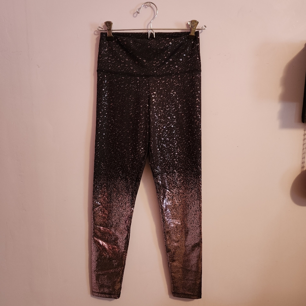 Felina Black Lavender Metallic Stardust Workout High Waisted Leggings size S - Picture 2 of 7